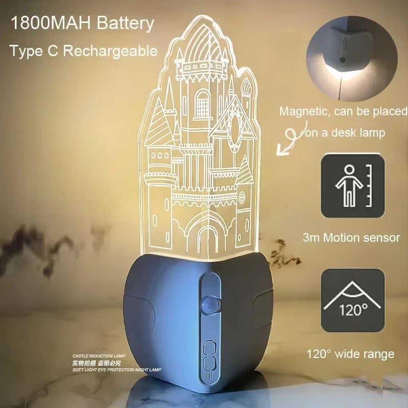 Night Light with Motion Sensor Rechargeable LED Wall Light Magnetic for Kids Room Stairs Corner Decorative Table Lamp