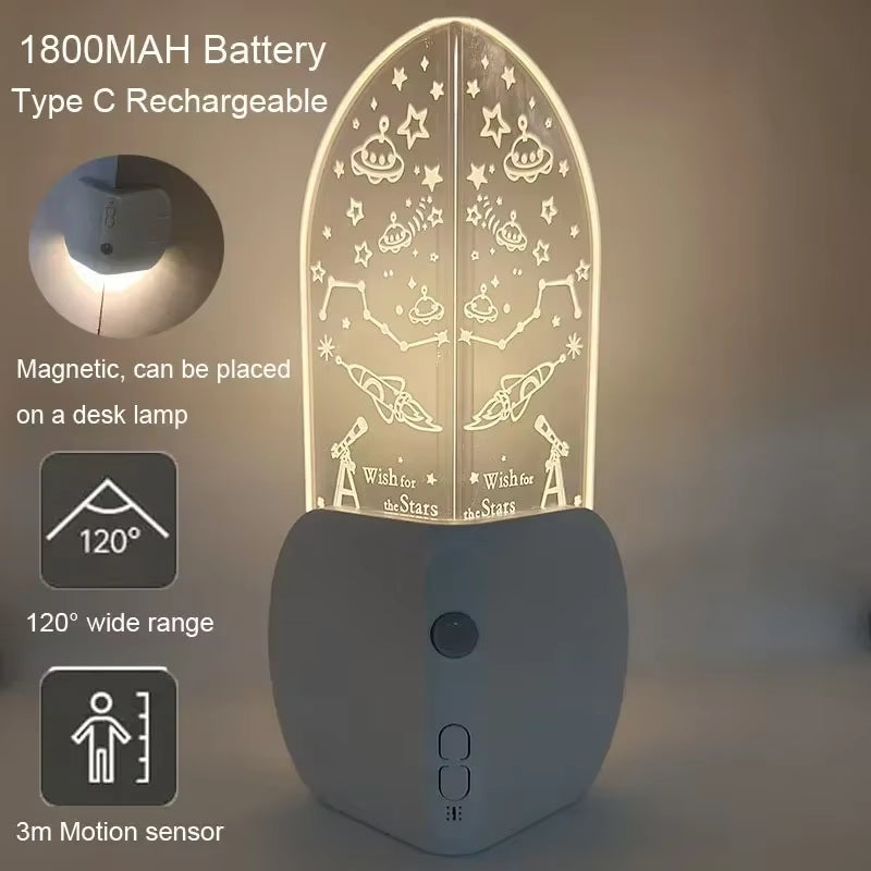 Night Light with Motion Sensor Rechargeable LED Wall Light Magnetic for Kids Room Stairs Corner Decorative Table Lamp